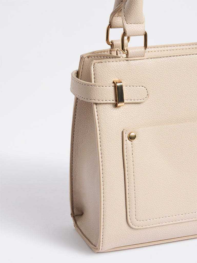 Westside Ivory Textured Geometric Crossbody Sling Bag