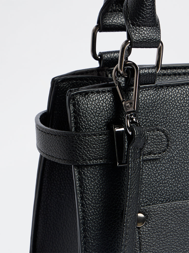 Westside Black Textured Geometric Crossbody Sling Bag