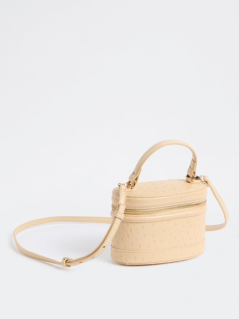 Westside Light Beige Ostrich-Textured Crossbody Sling Bag