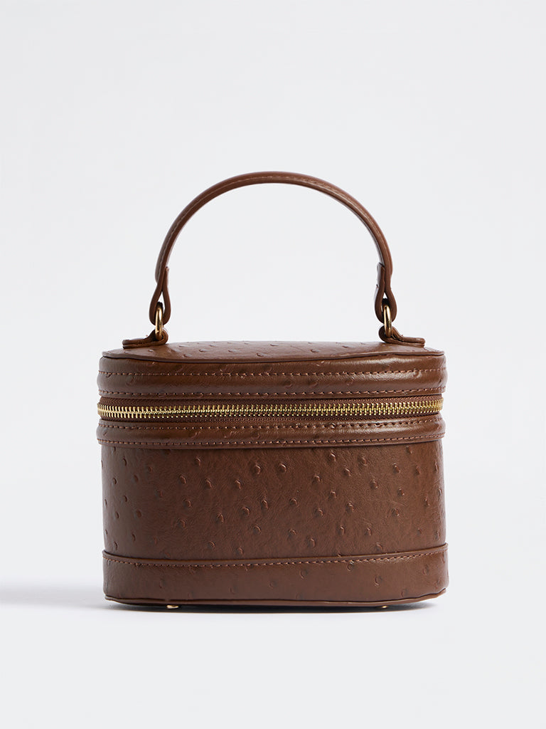 Westside Dark Brown Ostrich-Textured Crossbody Sling Bag