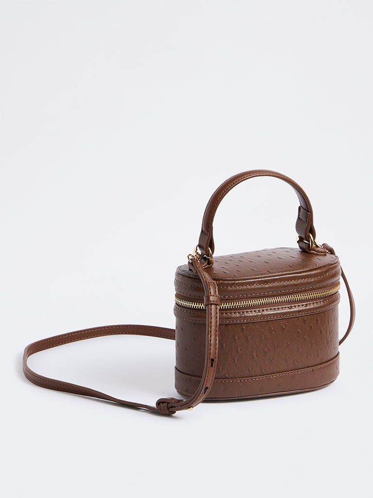 Westside Dark Brown Ostrich-Textured Crossbody Sling Bag