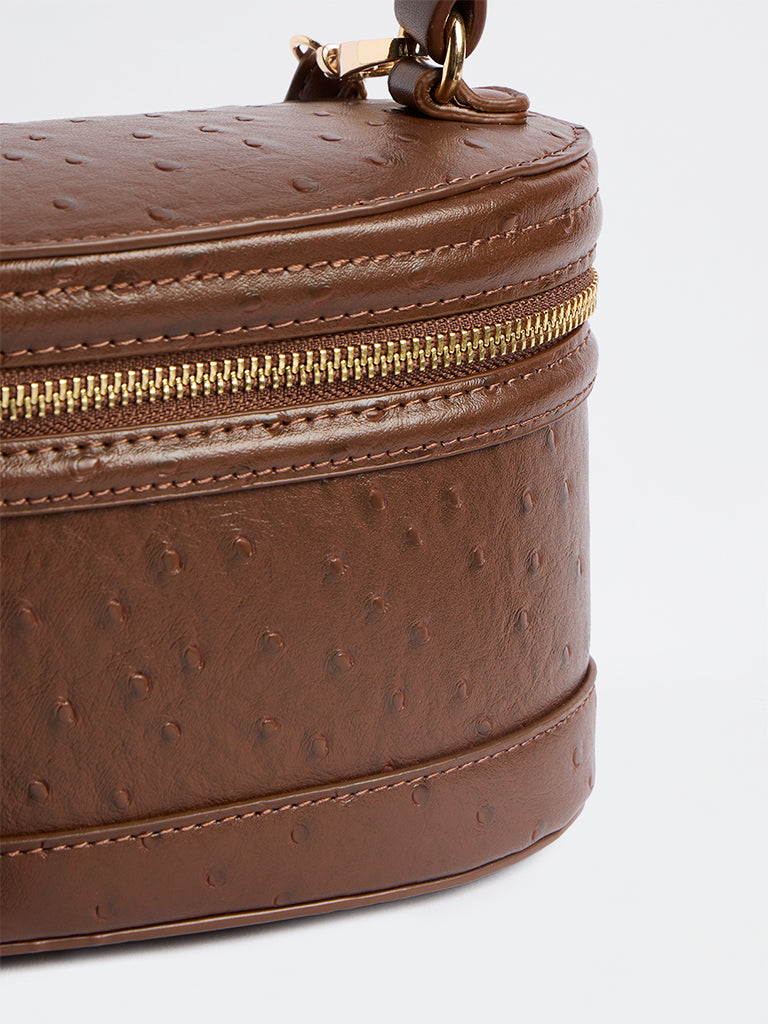 Westside Dark Brown Ostrich-Textured Crossbody Sling Bag
