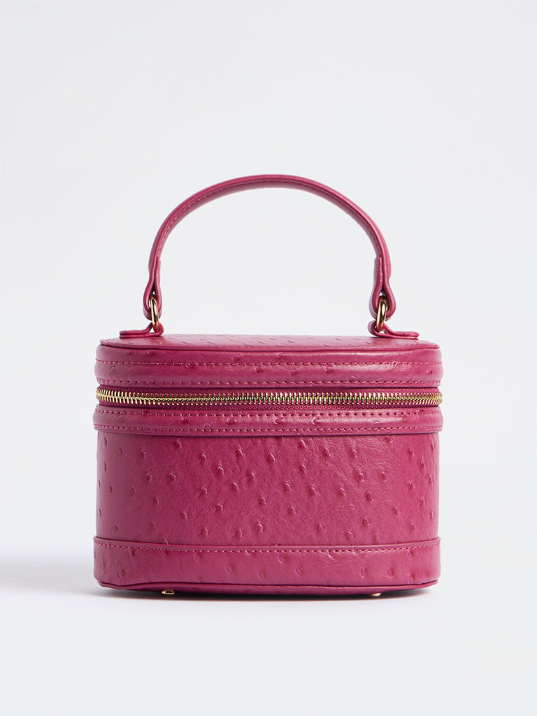 Westside Fuchsia Ostrich-Textured Crossbody Sling Bag