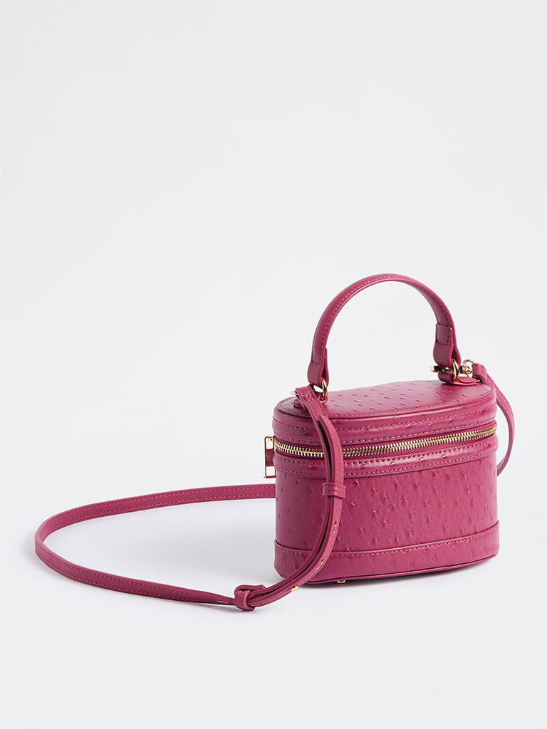 Westside Fuchsia Ostrich-Textured Crossbody Sling Bag