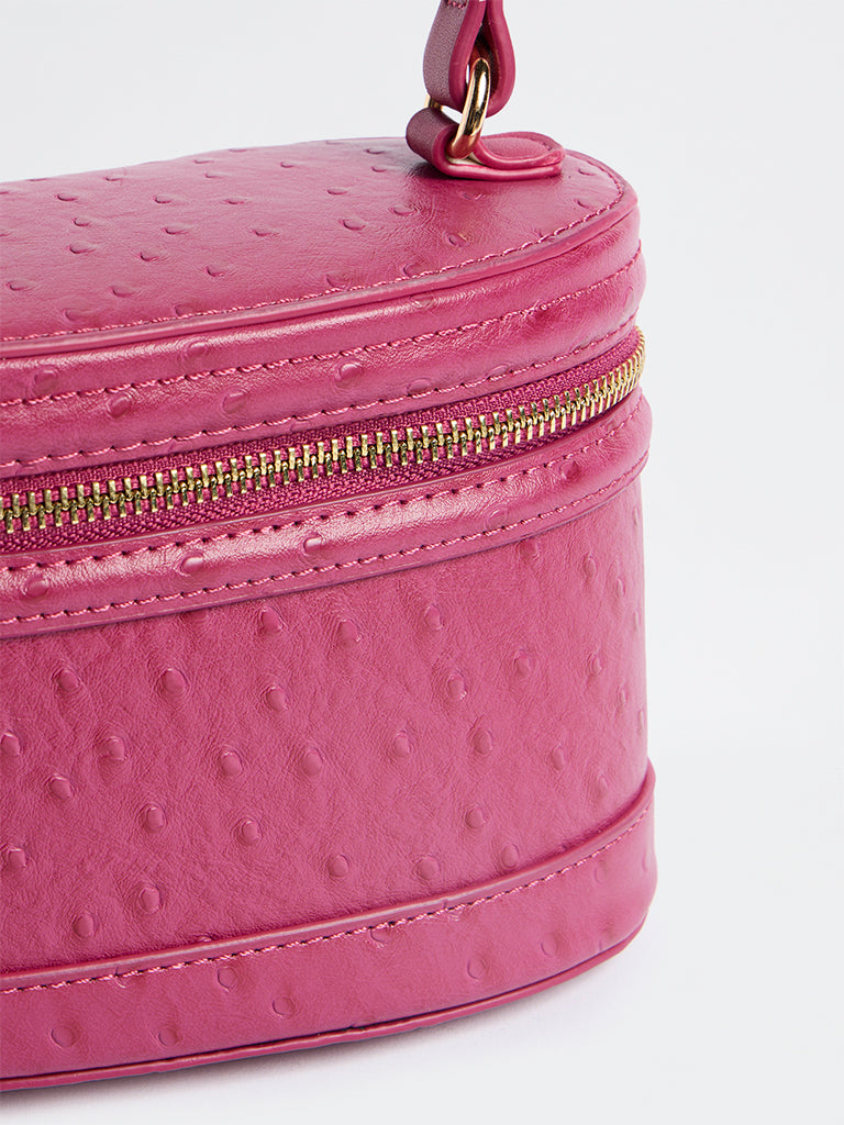 Westside Fuchsia Ostrich-Textured Crossbody Sling Bag
