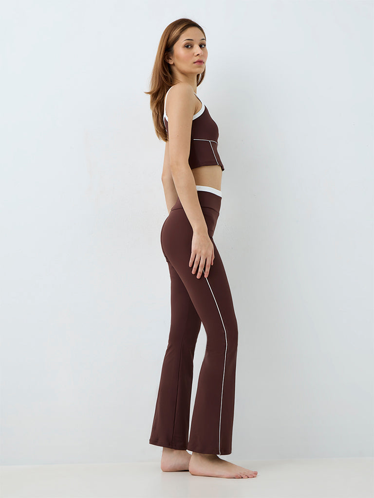 Nuoflexx Dark Brown Pipeline-Detail High-Rise Flared Yoga Pants