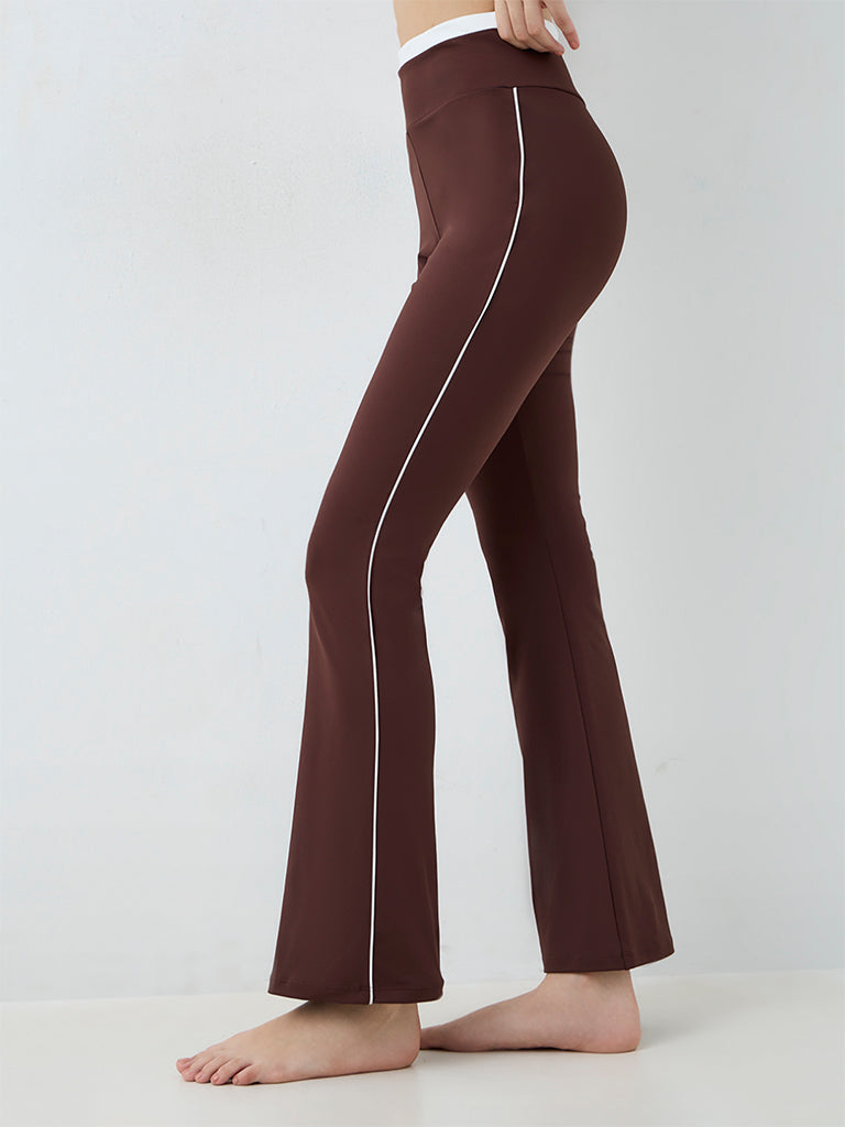 Nuoflexx Dark Brown Pipeline-Detail High-Rise Flared Yoga Pants