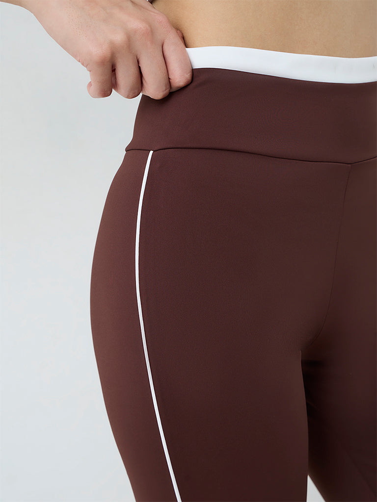 Nuoflexx Dark Brown Pipeline-Detail High-Rise Flared Yoga Pants