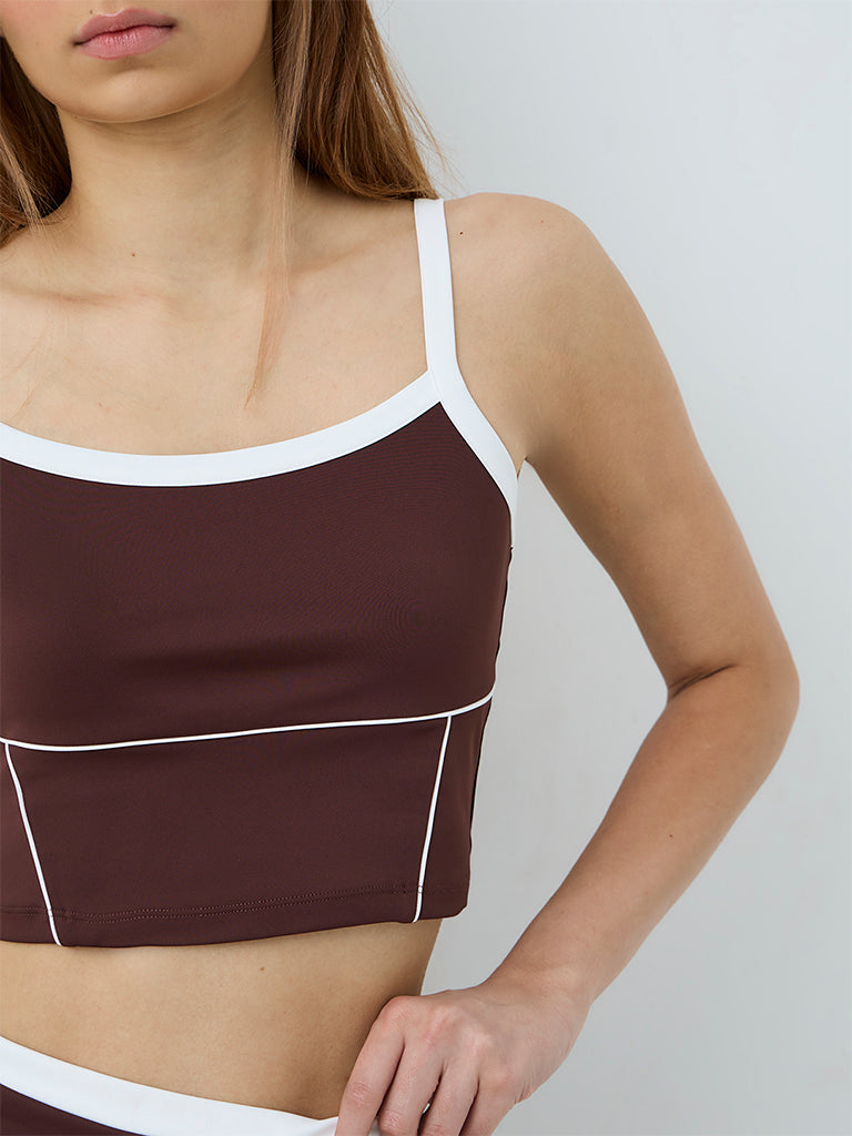 Nuoflexx Dark Brown Pipeline-Detail Crop Top