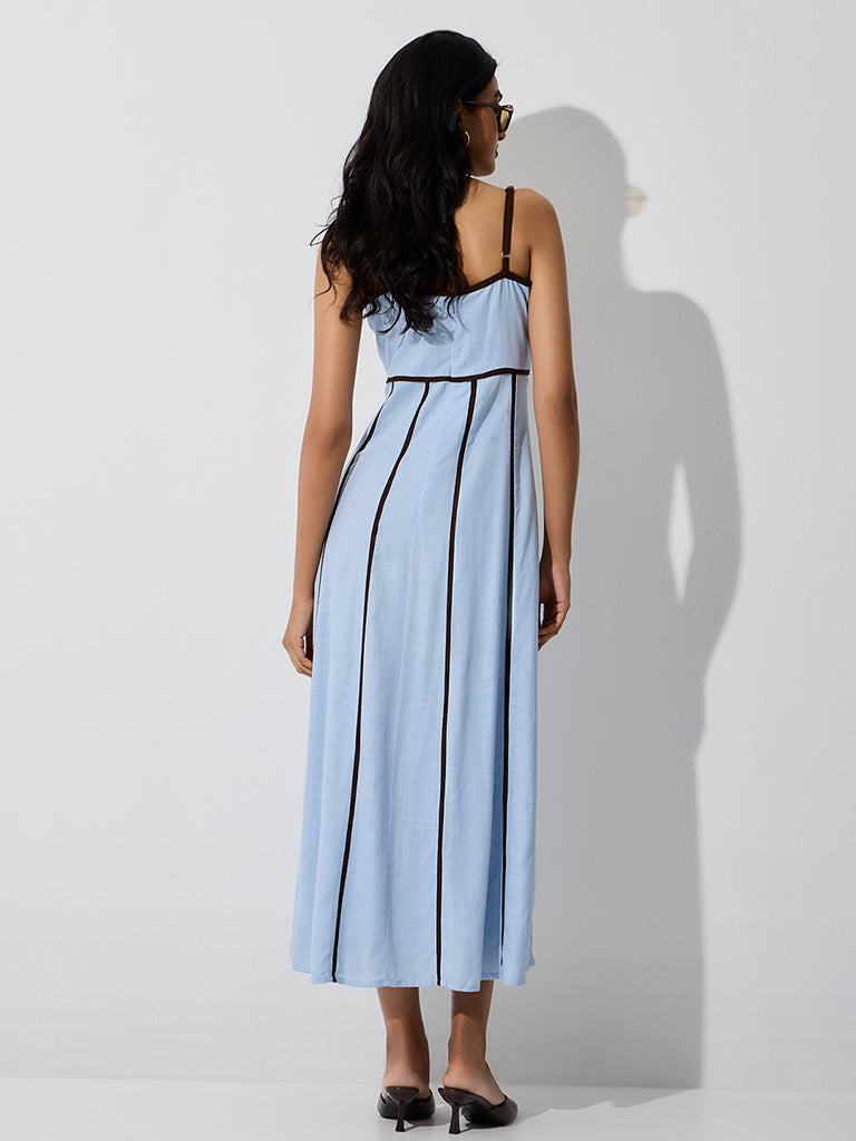LOV Light Blue Contrast-Detail A-Line Dress