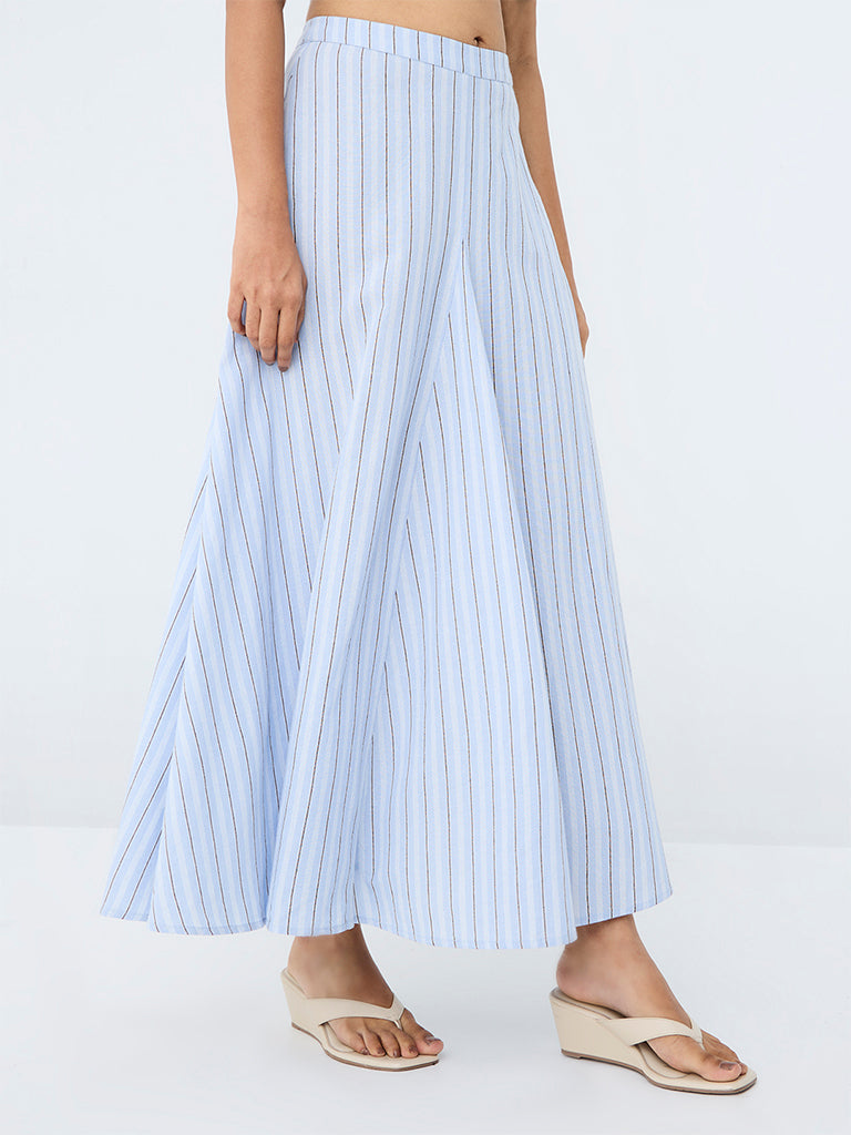 LOV Blue Striped High-Rise Skirt