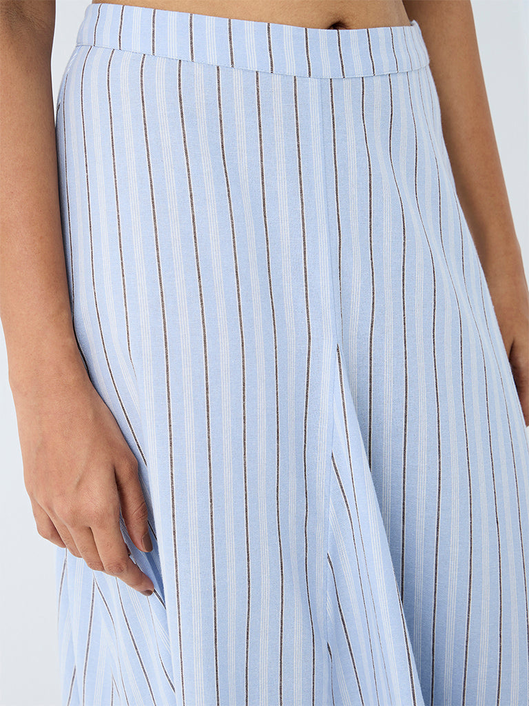 LOV Blue Striped High-Rise Skirt