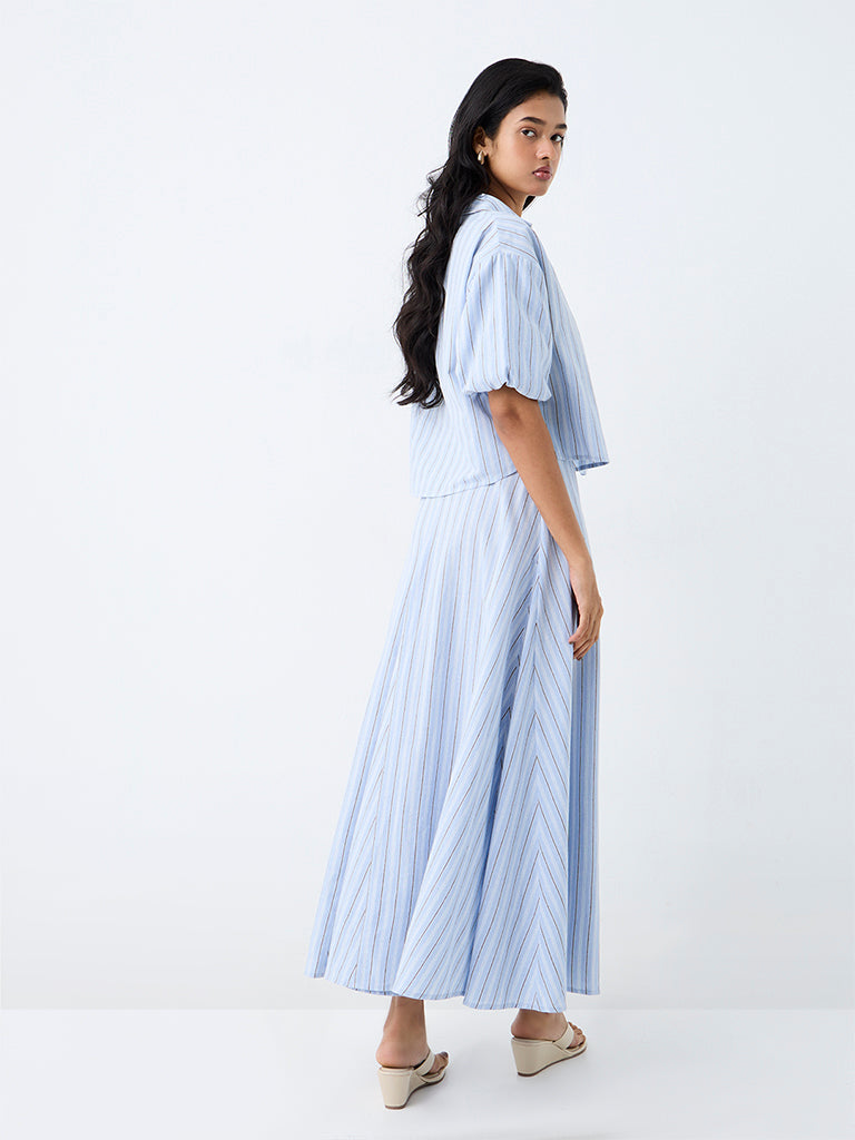 LOV Blue Striped High-Rise Skirt