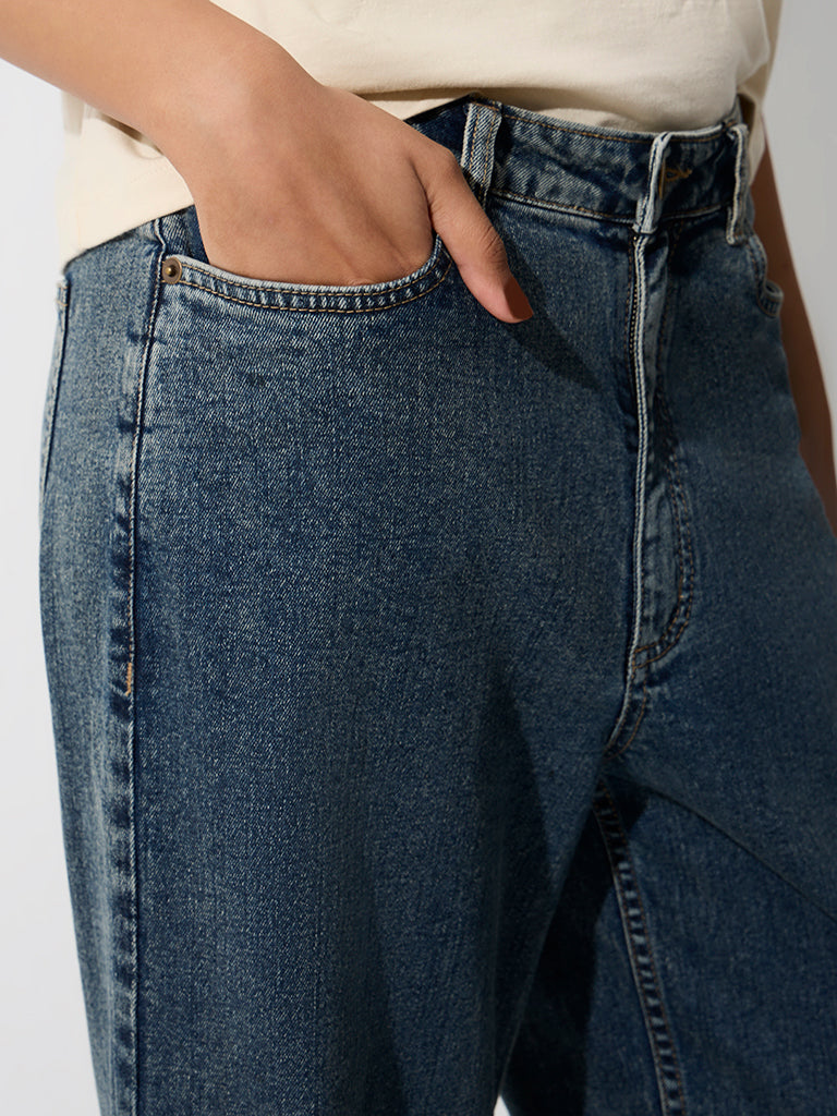 LOV Dark-Blue-Wash High-Waist Straight Fit Jeans