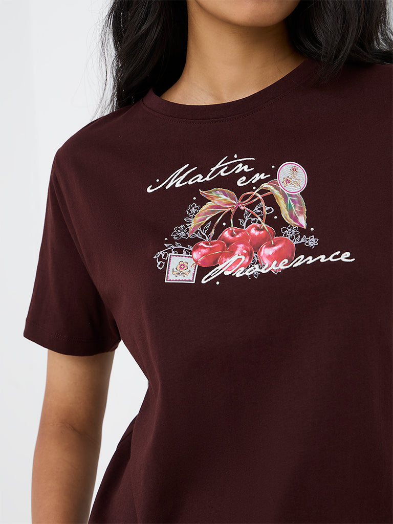 LOV Dark Brown Graphic Printed T-Shirt