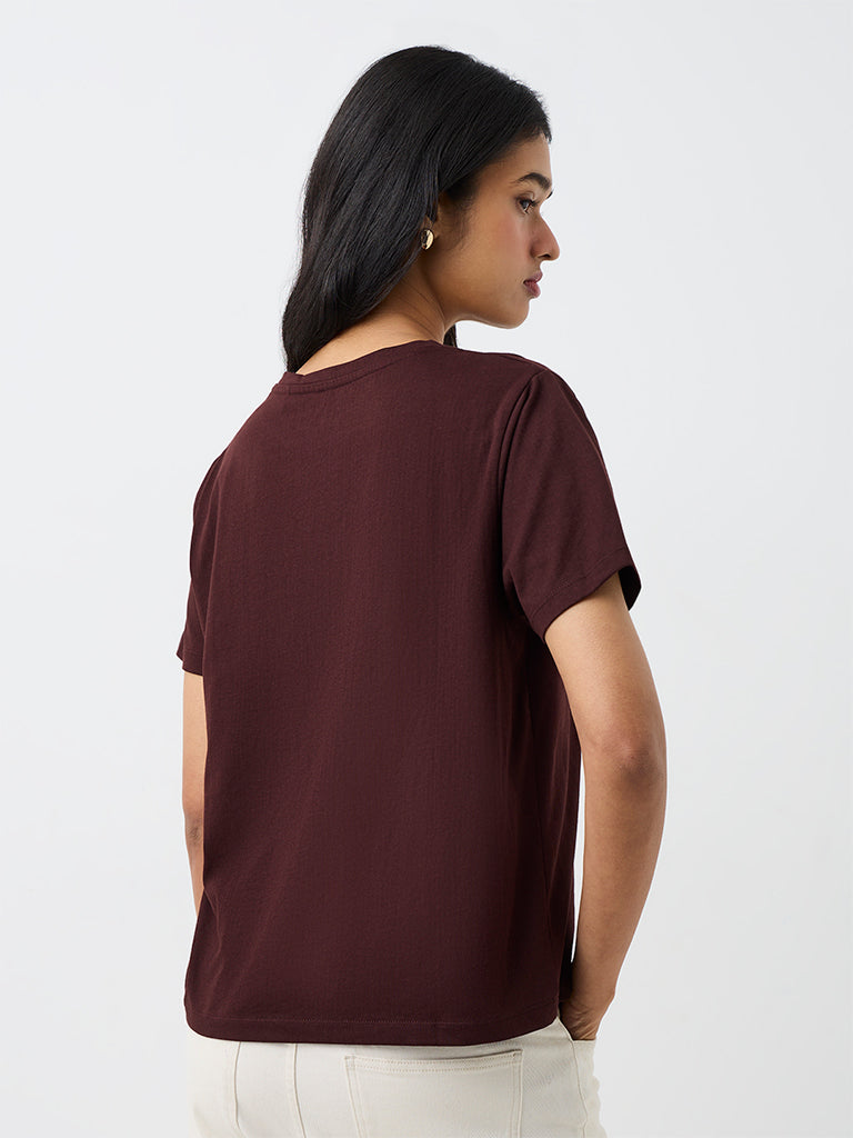 LOV Dark Brown Graphic Printed T-Shirt