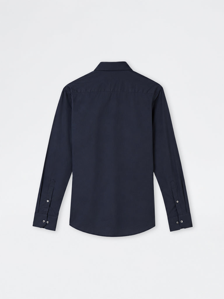 WES Formals Navy Solid Ultra Slim-Fit Cotton-Blend Shirt