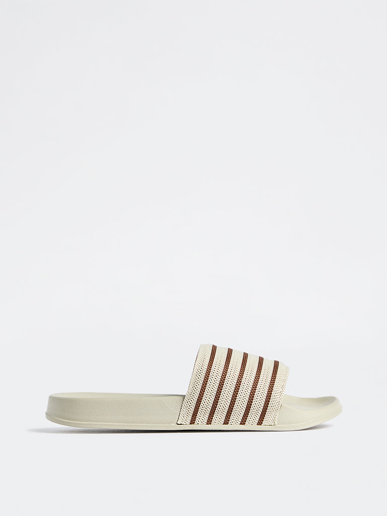 SOLEPLAY Light Beige Striped Pool Slides