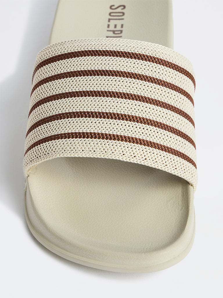 SOLEPLAY Light Beige Striped Pool Slides