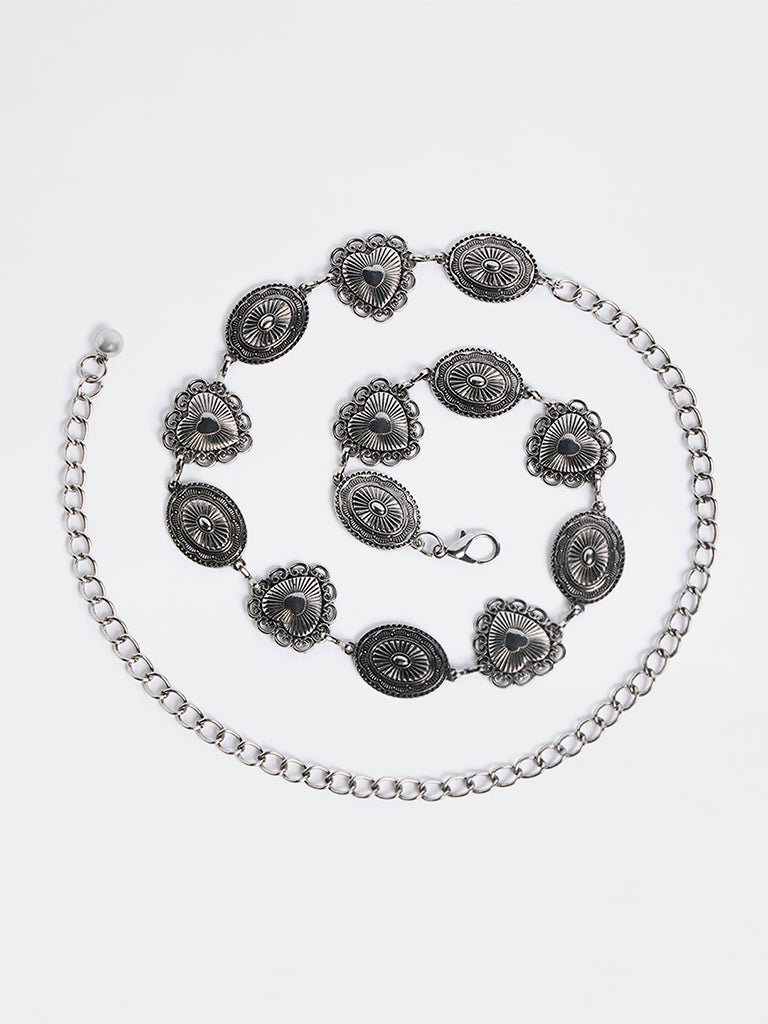 Westside Accessories Silver Heart and Concho Metal Link Belt