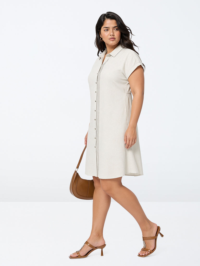 Gia Off-White Pintuck-Detail Linen-Blend Shirt Dress