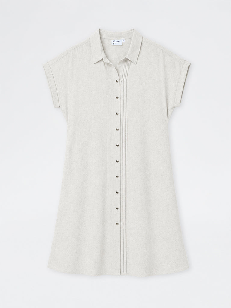 Gia Off-White Pintuck-Detail Linen-Blend Shirt Dress