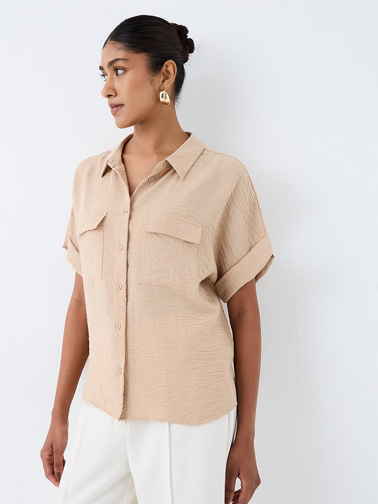 Wardrobe Beige Crinkle-Textured Shirt