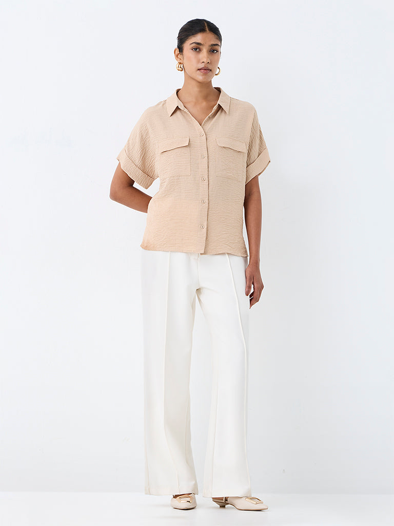 Wardrobe Beige Crinkle-Textured Shirt