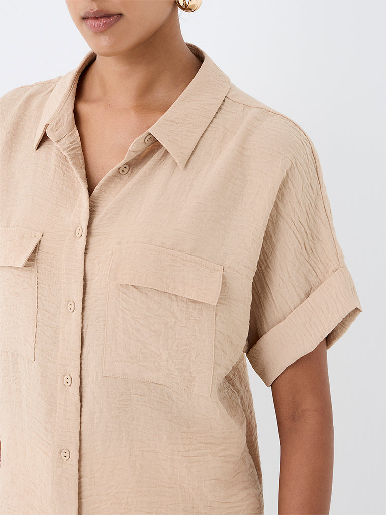 Wardrobe Beige Crinkle-Textured Shirt