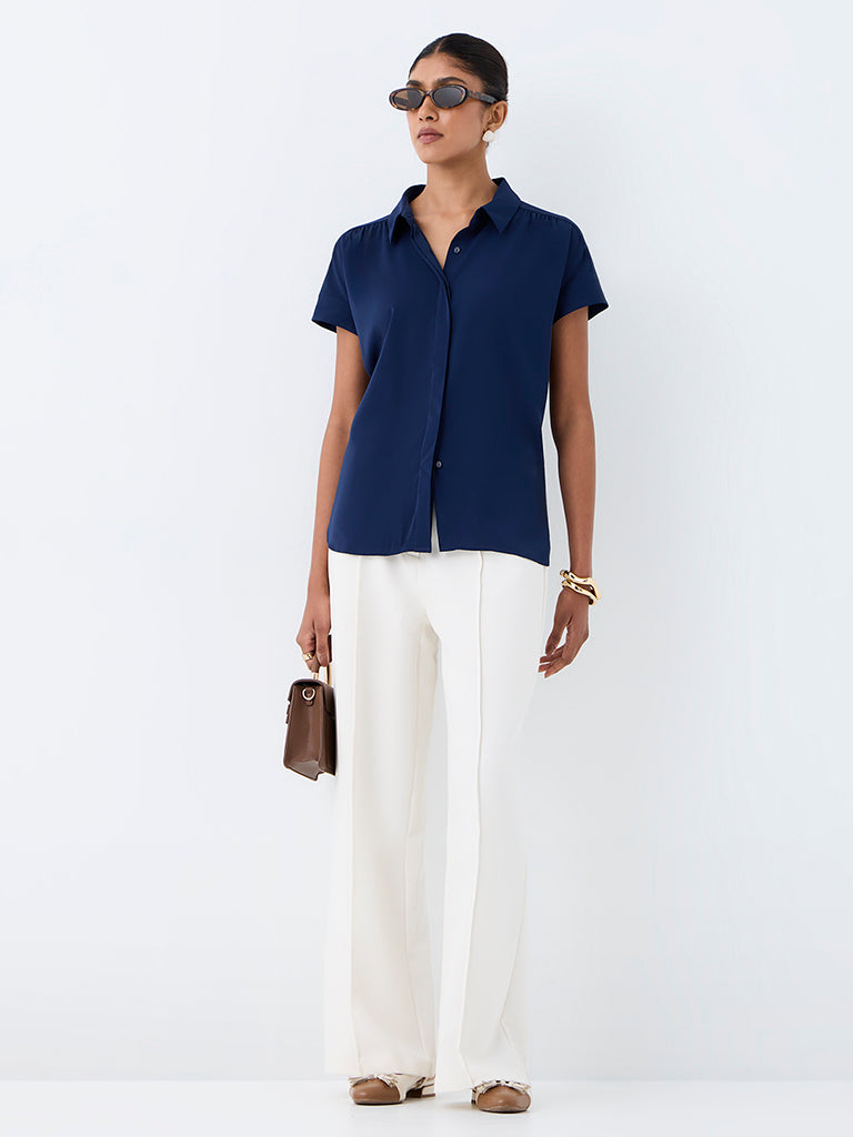 Wardrobe Navy Solid Shirt