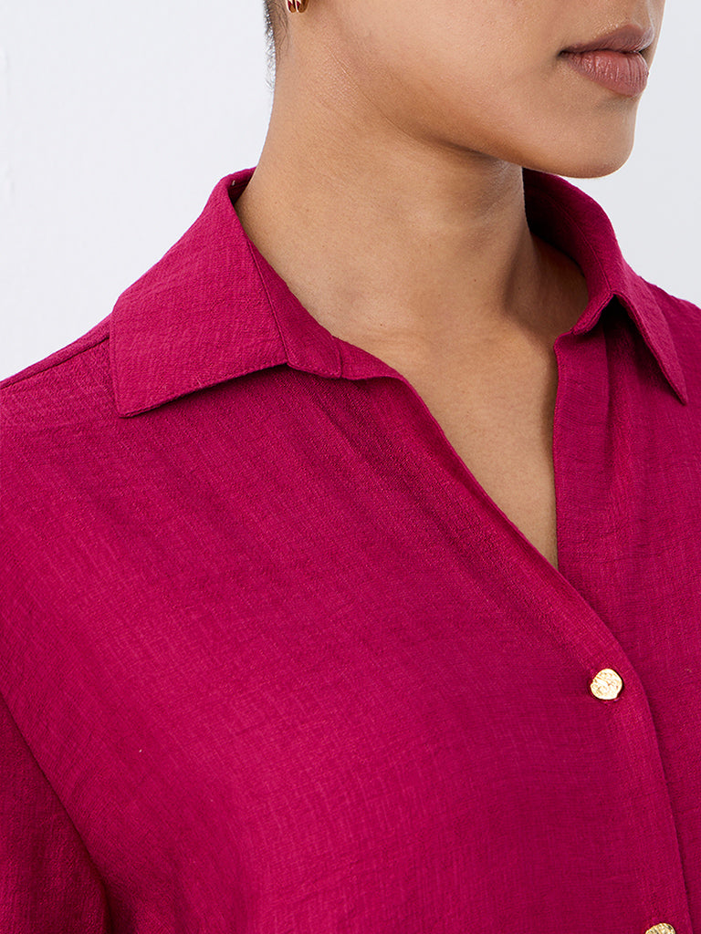 Wardrobe Magenta Solid Shirt