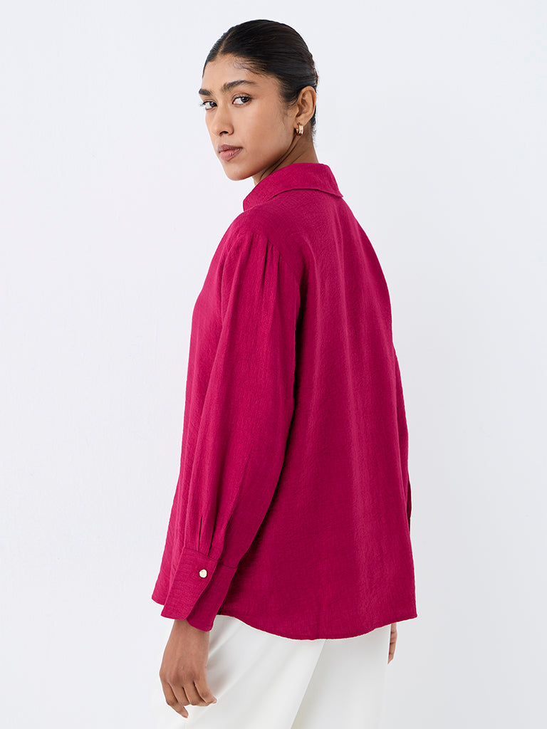 Wardrobe Magenta Solid Shirt