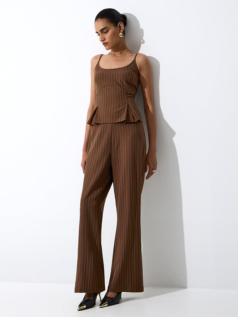 Wardrobe Brown Striped Pleated Top