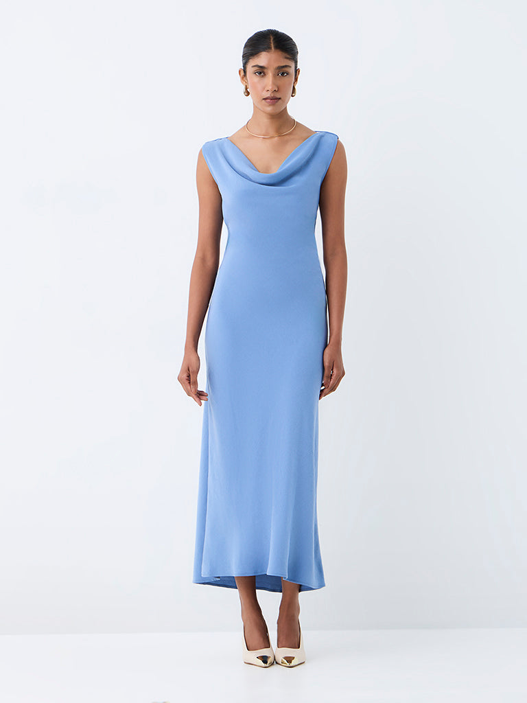 Wardrobe Blue Cowl-Neck A-Line Midi Dress