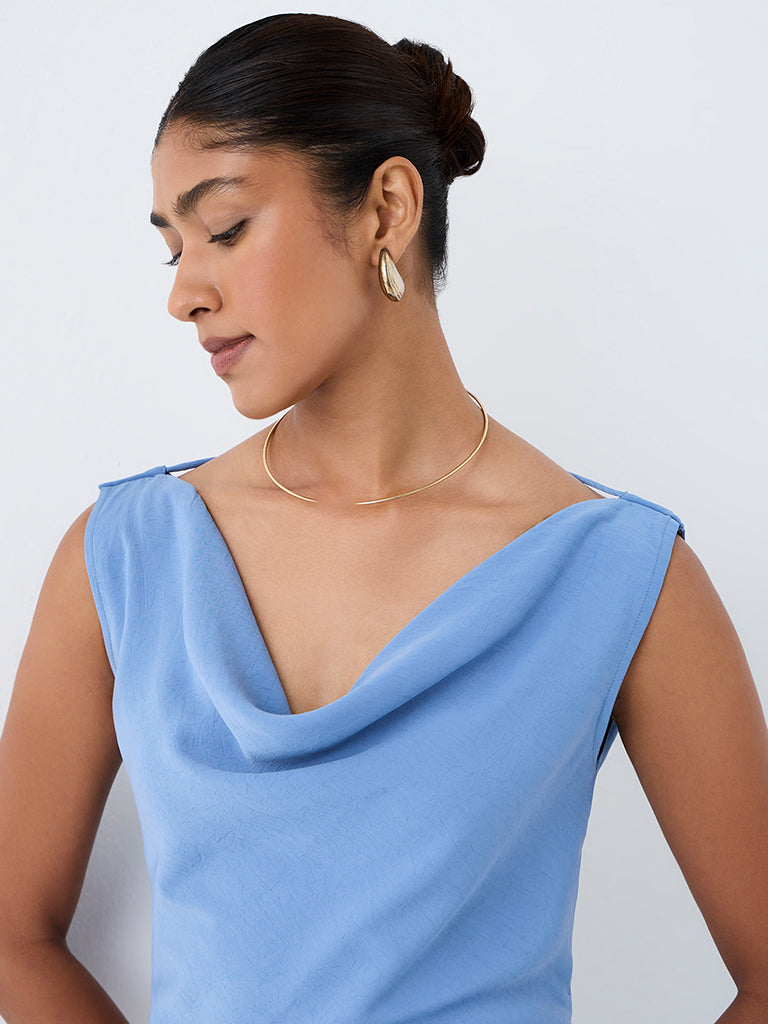 Wardrobe Blue Cowl-Neck A-Line Midi Dress