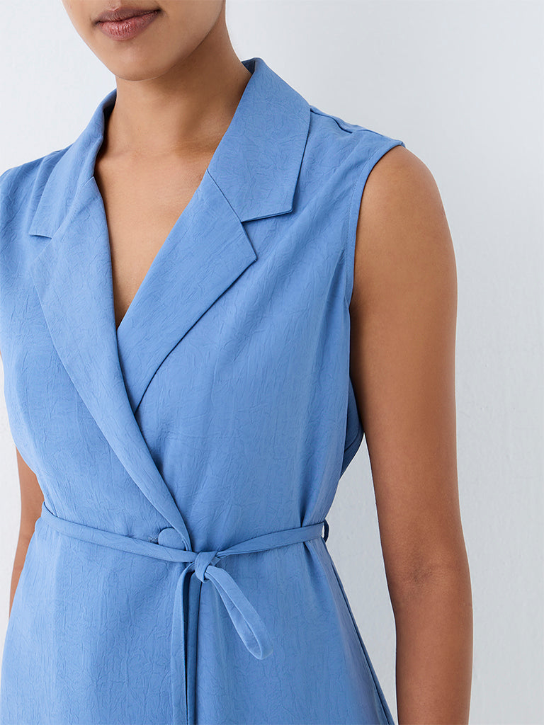 Wardrobe Light Blue Crinkle-Textured Blouse with Belt