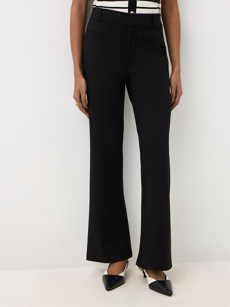 Wardrobe Black Solid High-Rise Flared Trousers