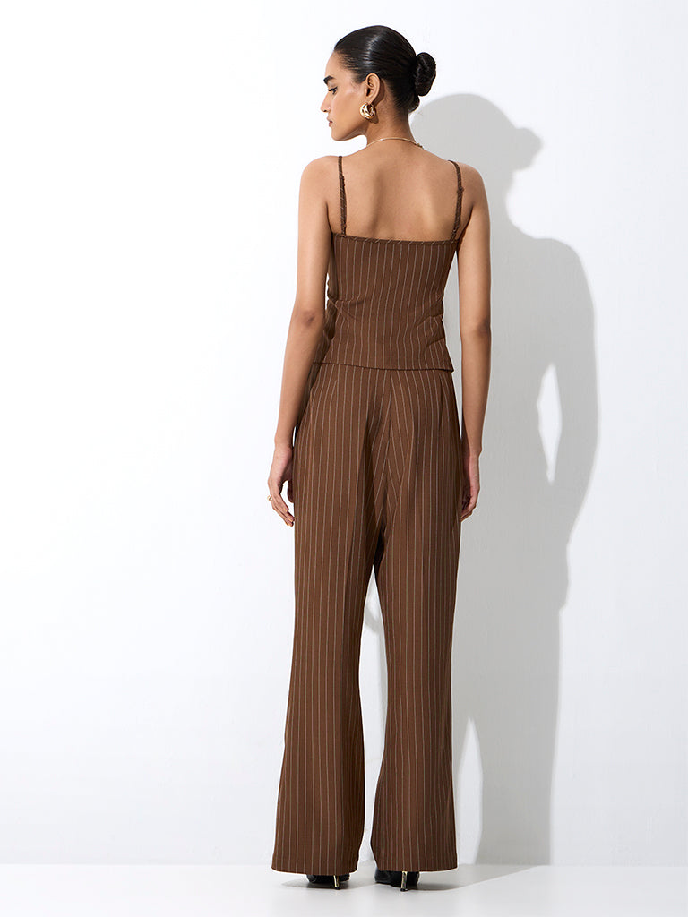 Wardrobe Brown Striped Flared High-Rise Pants
