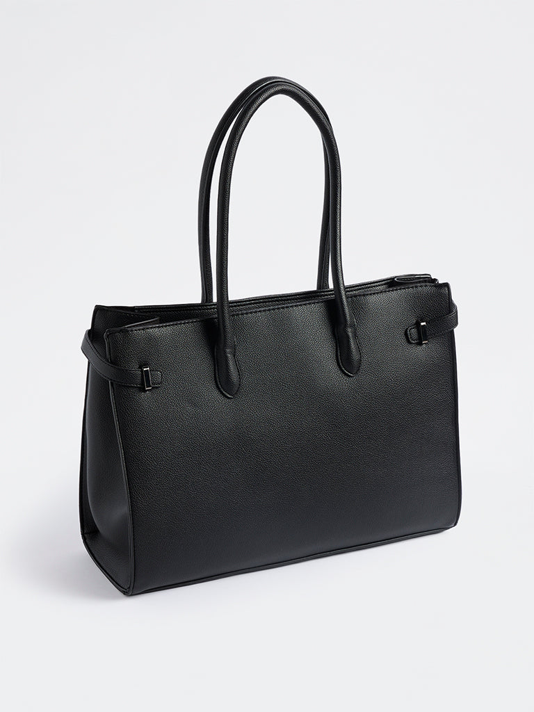Westside Black Textured Tote Bag
