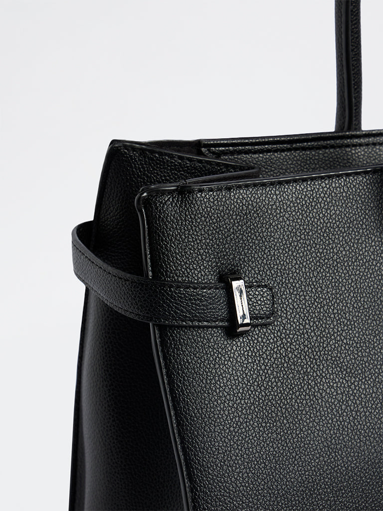 Westside Black Textured Tote Bag
