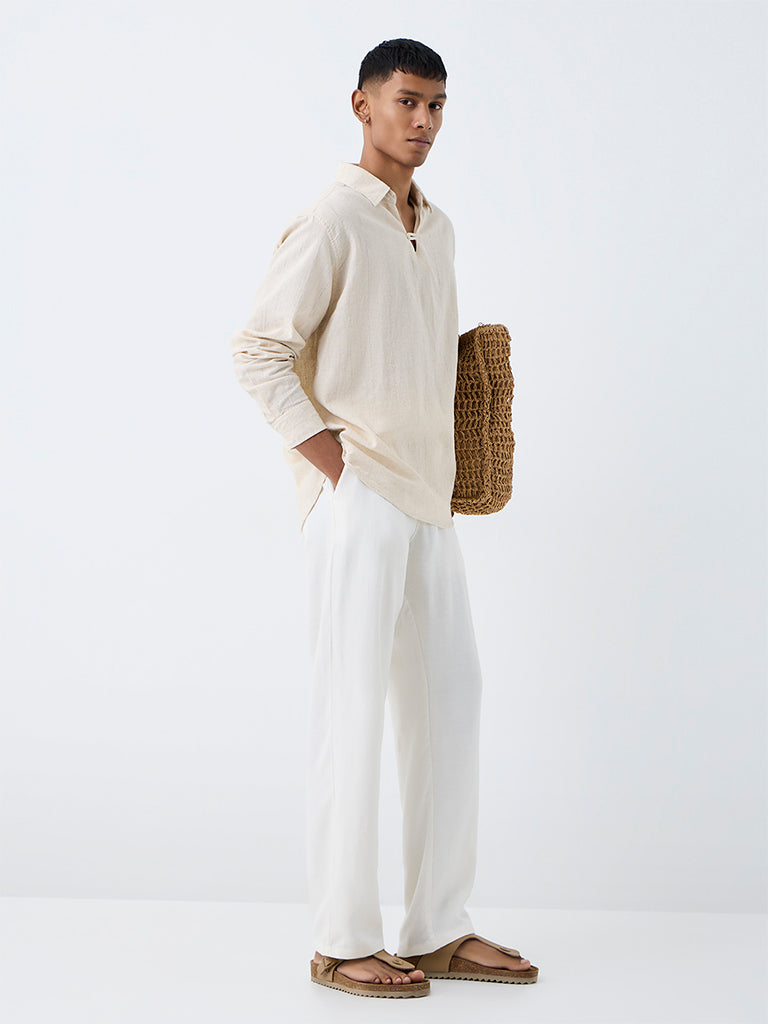 ETA Off-White Solid Relaxed-Fit Mid-Rise Chinos