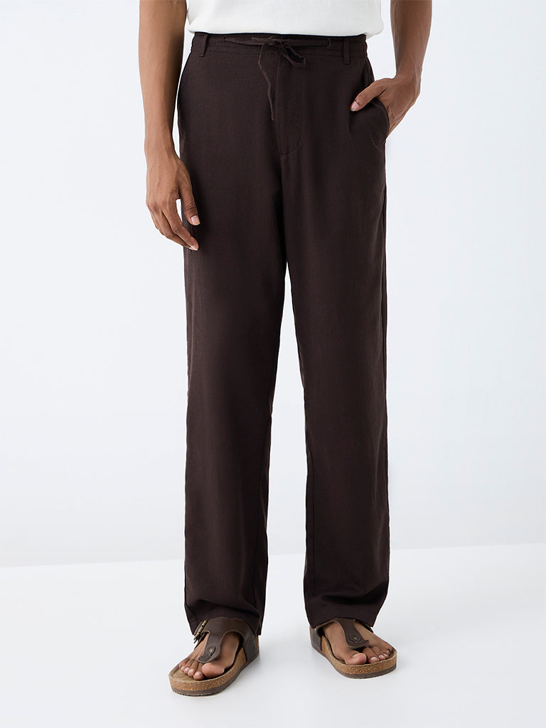 ETA Dark Brown Solid Relaxed-Fit Mid-Rise Chinos