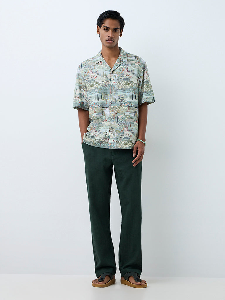 ETA Dark Green Striped Relaxed-Fit Mid-Rise Cotton Chinos