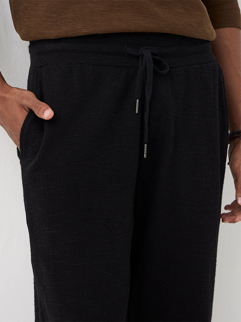 ETA Black Textured Relaxed-Fit Mid-Rise Cotton-Blend Chinos