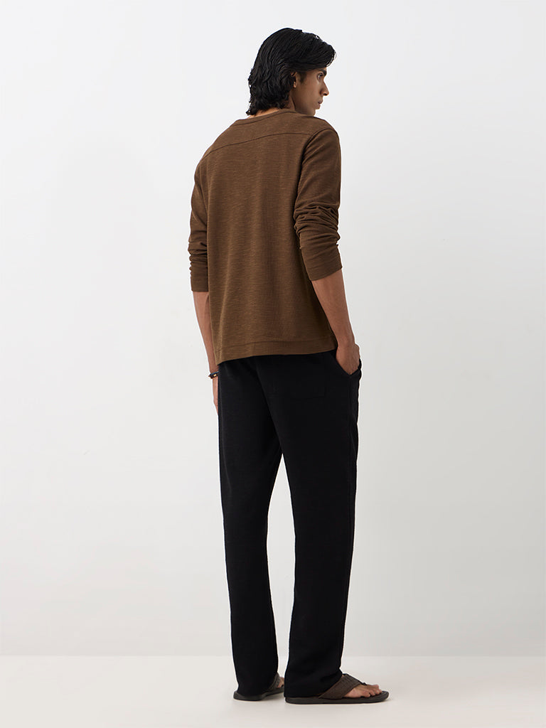 ETA Black Textured Relaxed-Fit Mid-Rise Cotton-Blend Chinos