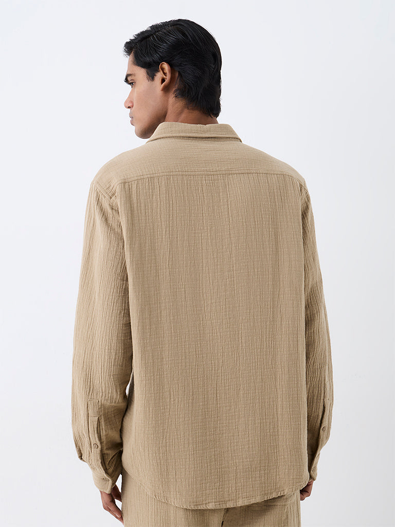 ETA Beige Crinkle-Textured Relaxed-Fit Cotton Shirt