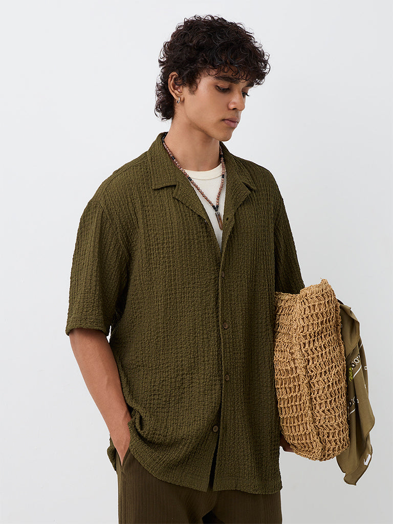ETA Dark Olive Textured Relaxed-Fit Shirt