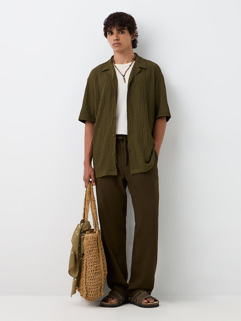 ETA Dark Olive Textured Relaxed-Fit Shirt