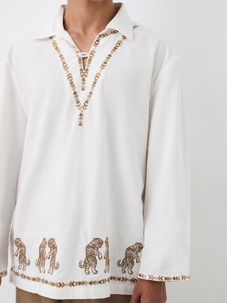 ETA Off-White Animal Embroidered Relaxed-Fit Cotton-Blend Shirt
