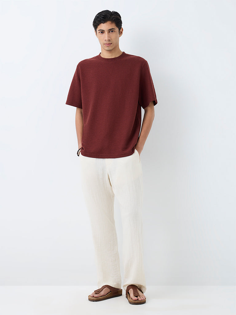 ETA Dark Rust Textured Cotton-Blend T-Shirt
